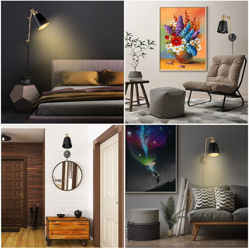 Plug in Wall Sconces Set of 2, Yiamia Swing Arm Wall Lamps Black and Brass, Vintage Industrial Wall Mounted Light Fixtures with Dimmable Switch for Bedroom Living Room Vanity Study Desk Office Hallway Home & Garden > Lighting > Lighting Fixtures > Wall Light Fixtures KOL DEALS   