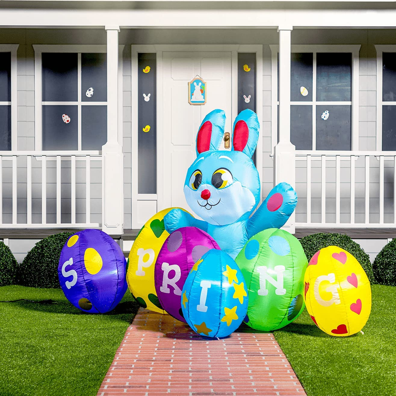 Easter Inflatable Outdoor Decoration 8 Ft Long Easter Bunny with Build-In Leds Blow up Inflatables for Easter Holiday Party Indoor, Outdoor, Yard, Garden, Lawn Fall Decor