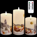 GenSwin Christmas Snowman Flameless Candles Flickering Battery Operated with Timer, Real Wax Led Pillar Candles Warm Light, Christmas Snowman Deer Home Decor Gift(Pack of 3)
