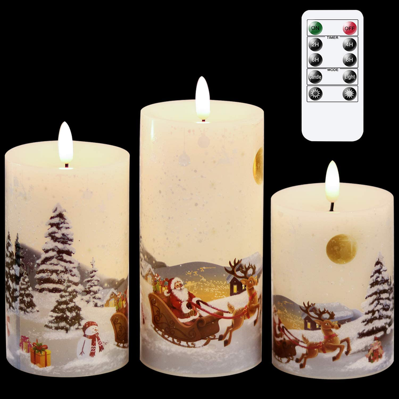 GenSwin Christmas Snowman Flameless Candles Flickering Battery Operated with Timer, Real Wax Led Pillar Candles Warm Light, Christmas Snowman Deer Home Decor Gift(Pack of 3) Home & Garden > Decor > Home Fragrances > Candles GenSwin 3d Wick Santa  
