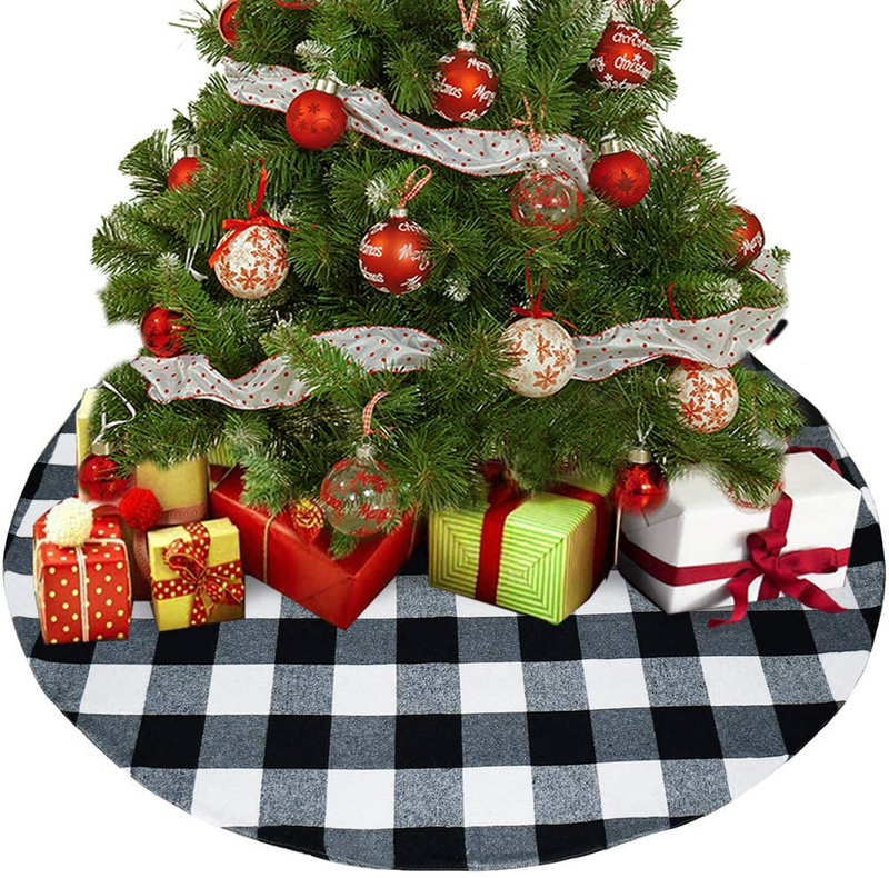 Senneny 48 Inch Buffalo Plaid Christmas Tree Skirt - Larger 3 Inch Black and White Checked Tree Skirts Mat for Christmas Holiday Party Decorations - 4 ft Diameter (48 Inch, Black and White) Home & Garden > Decor > Seasonal & Holiday Decorations > Christmas Tree Skirts Senneny Black and White 48 Inch 