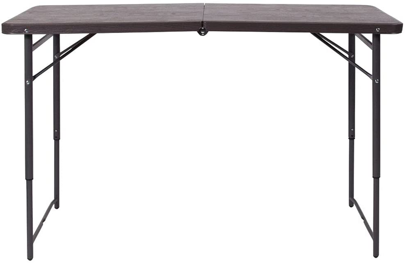 Flash Furniture 4-Foot Height Adjustable Bi-Fold Brown Wood Grain Plastic Folding Table with Carrying Handle Sporting Goods > Outdoor Recreation > Camping & Hiking > Camp Furniture Flash Furniture   