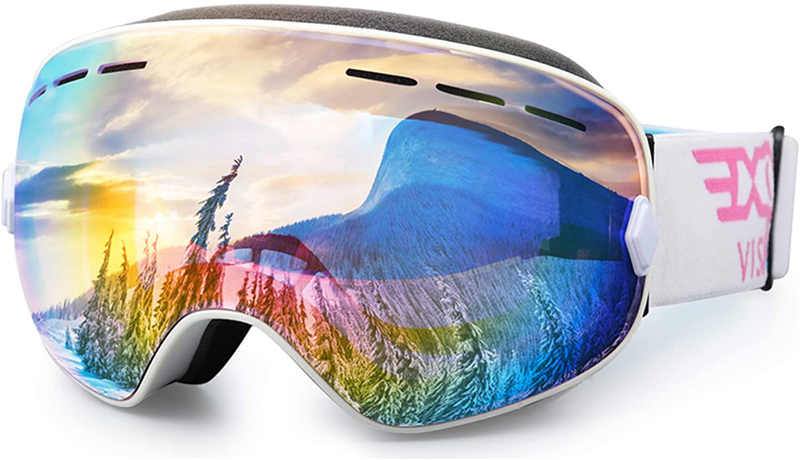 Snowboard Ski Goggles Men Women Youth, Anti Fog OTG Winter Snow Goggles Spherical Detachable Lens  EXP VISION Pink  
