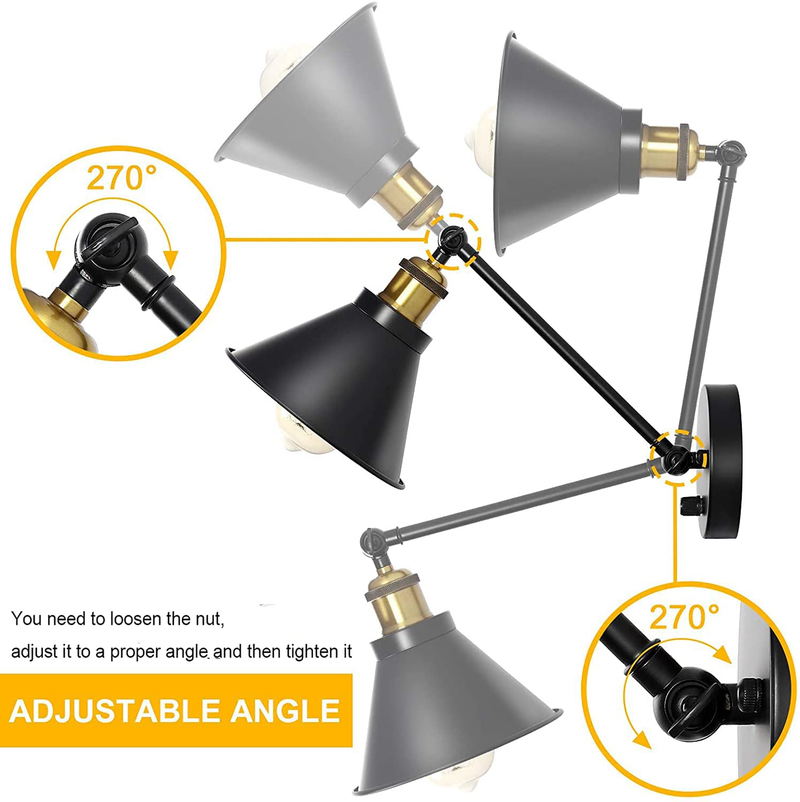 HAITRAL Sconces Wall Lighting-Dimmable Swing Arm Wall Lamps with On/Off Switch & Plug in Wall Mounted Lamps, Wall Sconces Set of 2 for Bedroom,Bedside,Living Room,Dorm- Black&Brass (Without Bulbs) Home & Garden > Lighting > Lighting Fixtures > Wall Light Fixtures KOL DEALS   