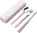 DEVICO Travel Utensils, 18/8 Stainless Steel 4pcs Cutlery Set Portable Camp Reusable Flatware Silverware, Include Fork Spoon Chopsticks with Case (Black) Home & Garden > Kitchen & Dining > Tableware > Flatware > Flatware Sets DEVICO Pink  