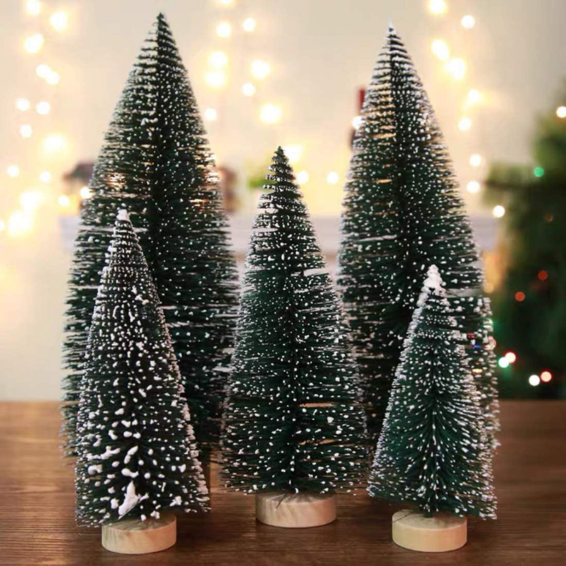 DSHE 26 PCS Mini Christmas Trees Artificial Pine Sisal Trees with Snow Frost, 6 Size Ornaments with Wooden Bases for Christmas Table Top Decor Winter Crafts Home Party Decoration Home & Garden > Decor > Seasonal & Holiday Decorations > Christmas Tree Stands DSHE   