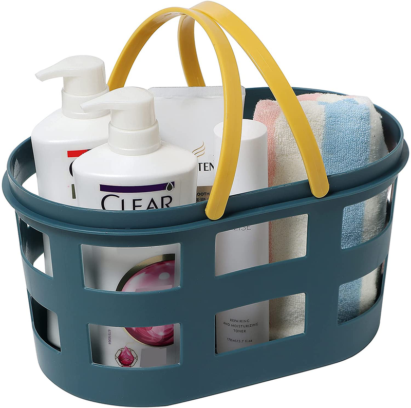 Portable Shower Caddy Basket,Tote Plastic Organizer Storage Baskets with Handles,Shower Caddy Bins Organizer for College Dorm,Bathroom and Kitchen (Lake Blue) Sporting Goods > Outdoor Recreation > Camping & Hiking > Portable Toilets & Showers KUNZHAN Dark blue  