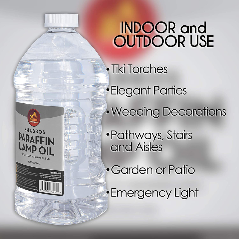 Ner Mitzvah Paraffin Lamp Oil - Clear Smokeless, Odorless, Clean Burning Fuel for Indoor and Outdoor Use - 2 Liter (67.6 oz)