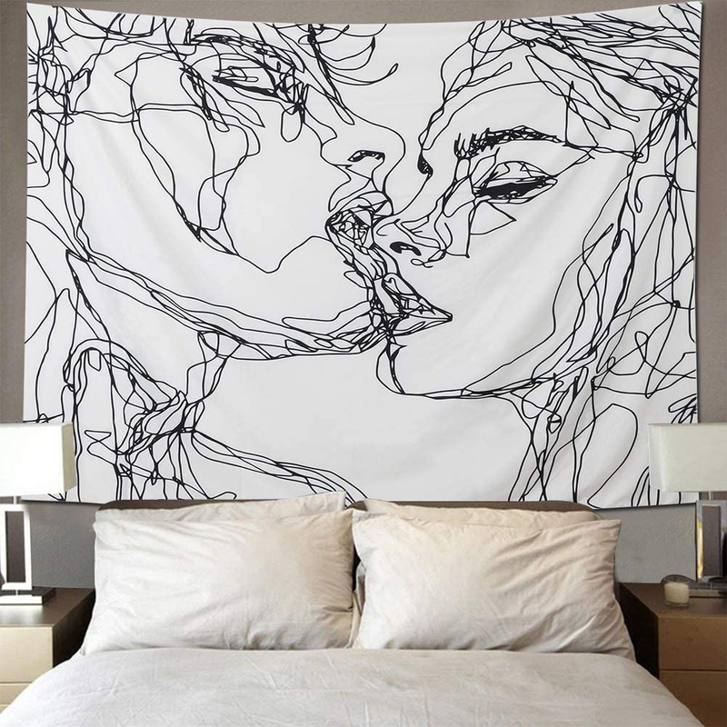 Tapestry Wall Hanging- Abstract Sketch Art Kiss Lovers Tapestry Wall Decor for Dorm Decor for Living Room Bedroom Dorm (60ʺL × 80ʺW)
