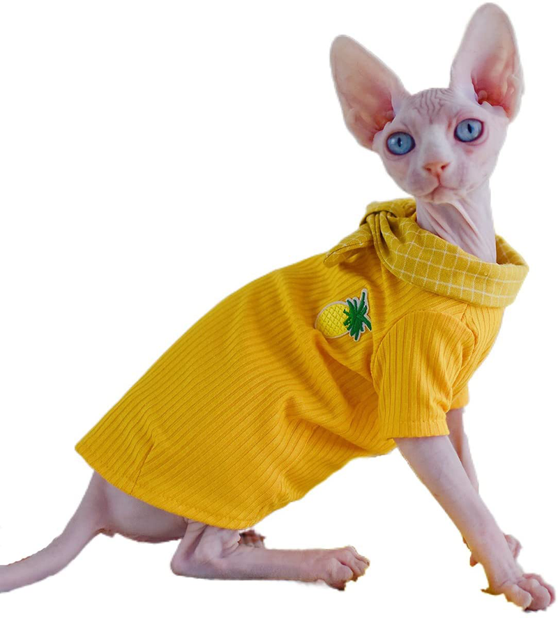 Sphynx Cat Clothes Literary Pineapple Fashion Pet Clothes Comfortable Spring Summer Cat'S Shirts Kitten Shirts Cat Apparel for Sphinx, Cornish Rex, Devon Rex, Peterbald,Knnis,Abbey Cat Animals & Pet Supplies > Pet Supplies > Cat Supplies > Cat Apparel DUOMASUMI YELLOW XL 