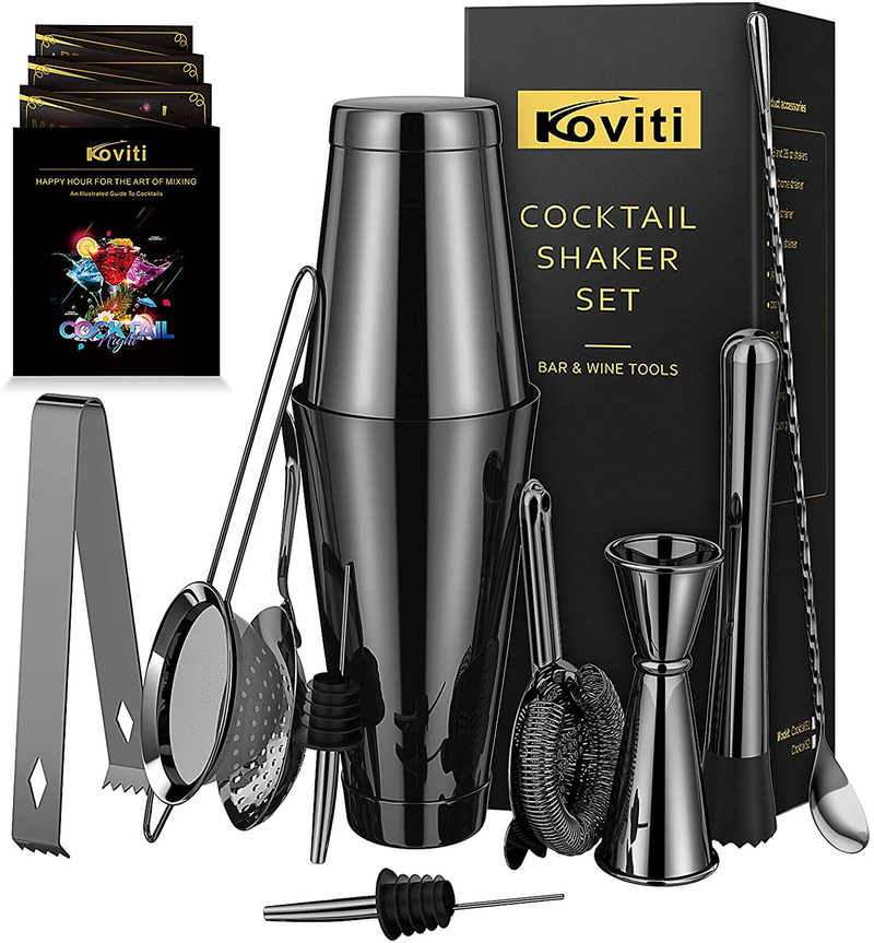 Cocktail Shaker - Koviti 12 Piece Bartender Kit - Stainless Steel Cocktail Shaker Set, Premium Bar Tools : Martini Shaker, Muddler, Jigge, Mixing Spoon, Strainers, Ice Tong, Liquor Pourers