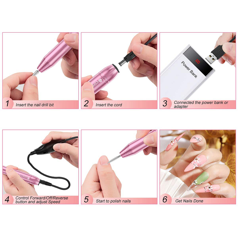 COSITTE Electric Nail Drill, USB Electric Nail Drill Machine for Acrylic Nails, Portable Electrical Nail File Polishing Tool Manicure Pedicure Efile Nail Supplies for Home and Salon Use, Pink  COSITTE   