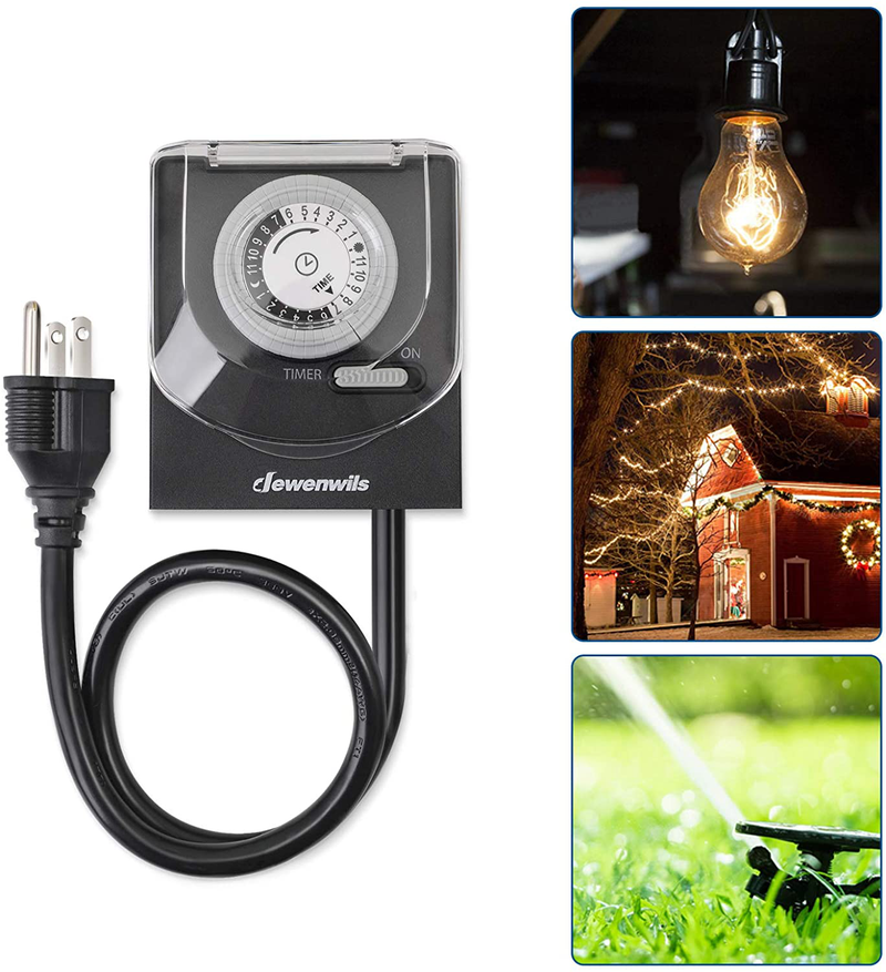 DEWENWILS Outdoor Light Timer with 2 ft Long Cord, Waterproof Outlet Timer with Grounded Electrical Outlet, Heavy Duty Plug in Timer Switch for Garden Yard String Holiday Light 15A, UL Listed Home & Garden > Lighting Accessories > Lighting Timers DEWENWILS   
