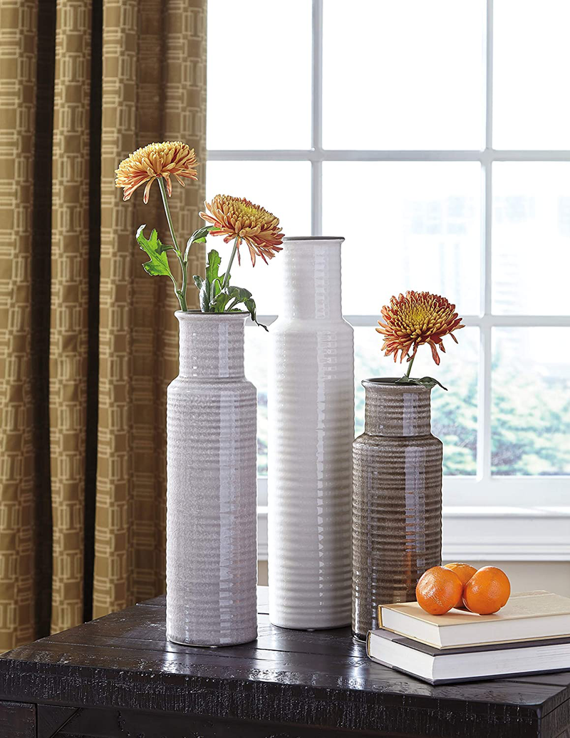 Signature Design by Ashley Marenda Ceramic 3 Decorative Vase Set, Gray & White Home & Garden > Decor > Vases Ashley Furniture   