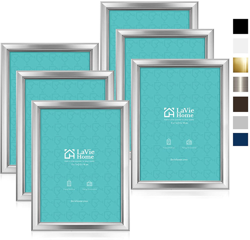 LaVie Home 4x6 Picture Frames (6 Pack, Black) Simple Designed Photo Frame with High Definition Glass for Wall Mount & Table Top Display, Set of 6 Classic Collection Home & Garden > Decor > Picture Frames LaVie Home Silver 5x7 