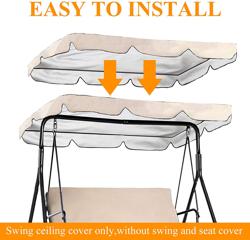 Persever Patio Swing Canopy Replacement Cover, Garden Swing Canopy Top Cover, Swing Chair Awning, Unique Velcro Design Windproof Cream-55"x47"x5.9"