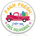 CYPREWOOD Easter Eggs and Blue Truck Wooden Front Door Sign, 16" Farmhouse Wood Easter Hanging Decorations, Rustic Home Decor for Front Door, Wreaths, Porch