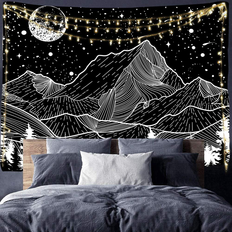 Hexagram Mountain Tapestry Moon Tapestry Wall Hanging Black and White Forest Tree Wall Tapestry Home Decor Home & Garden > Decor > Artwork > Decorative Tapestries Hexagram   