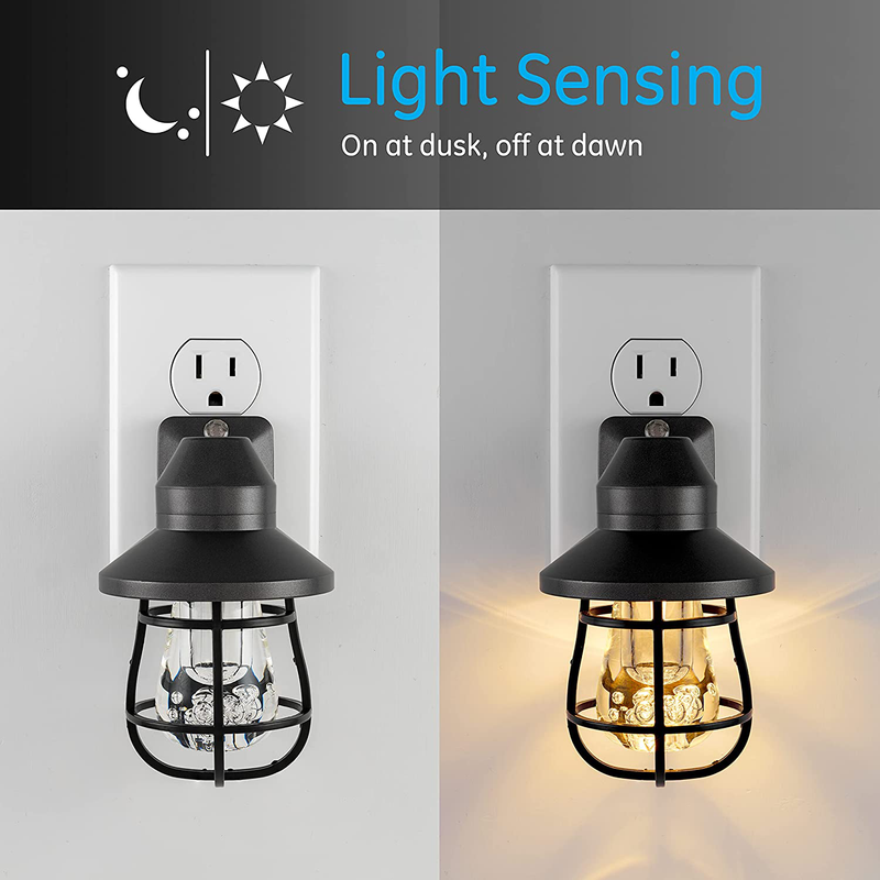 GE 44737 Vintage LED Night Light, Plug-in, Dusk-to-Dawn Sensor, Farmhouse, Rustic, Home Décor, UL-Certified, Ideal for Bedroom, Bathroom, Kitchen, Hallway, 2 Pack, Black, 2 Count Arts & Entertainment > Party & Celebration > Party Supplies GE   