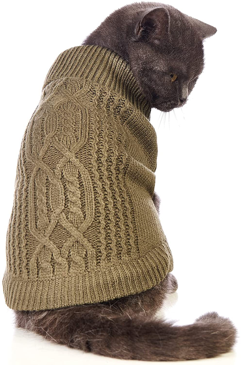 Jnancun Cat Sweater Turtleneck Knitted Sleeveless Cat Clothes Warm Winter Kitten Clothes Outfits for Cats or Small Dogs in Cold Season Animals & Pet Supplies > Pet Supplies > Cat Supplies > Cat Apparel Jnancun Olive Green Small 