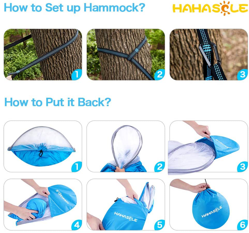 HAHASOLE Camping Hammock with Mosquito Net - Includes Tree Straps & Carabiners - Ripstop Nylon Lightweight & Portable Travel Bed Set with Bug Net for Hiking Backpacking Beach, Easy Setup Outdoor Gear Sporting Goods > Outdoor Recreation > Camping & Hiking > Mosquito Nets & Insect Screens HAHASOLE   