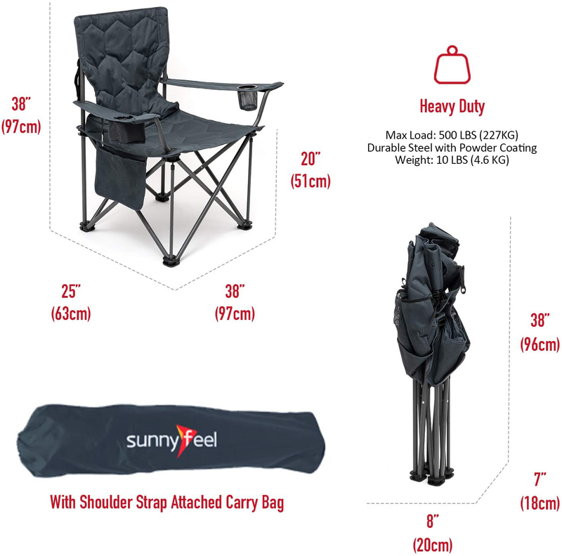 Sunnyfeel Oversized Camping Chair, Folding Camp Chairs for Adults Heavy Duty Big Tall People 500 LBS, XL Padded Portable Lawn Chair with Armrest Cup Holder & Pocket for Outdoor/Picnic/Beach Sporting Goods > Outdoor Recreation > Camping & Hiking > Camp Furniture SUNNYFEEL   