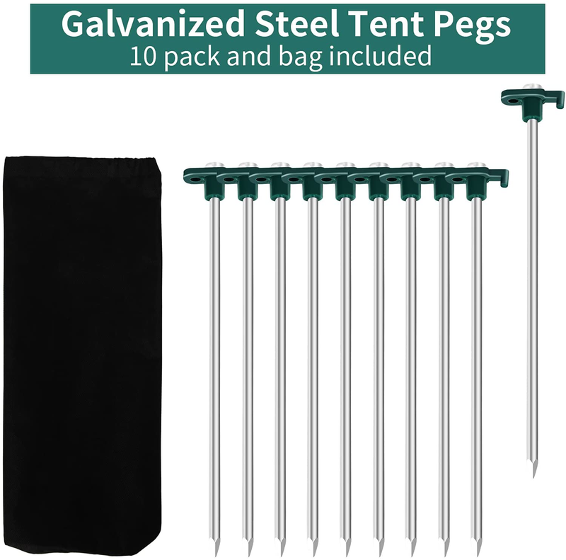 Tent Stakes Heavy Duty Camping Stakes 10 Pack Metal Tent Spikes for Beach Tent, Tarp, Canopy, 10 Inch Tent Anchors, Green Sporting Goods > Outdoor Recreation > Camping & Hiking > Tent Accessories Saiveina   