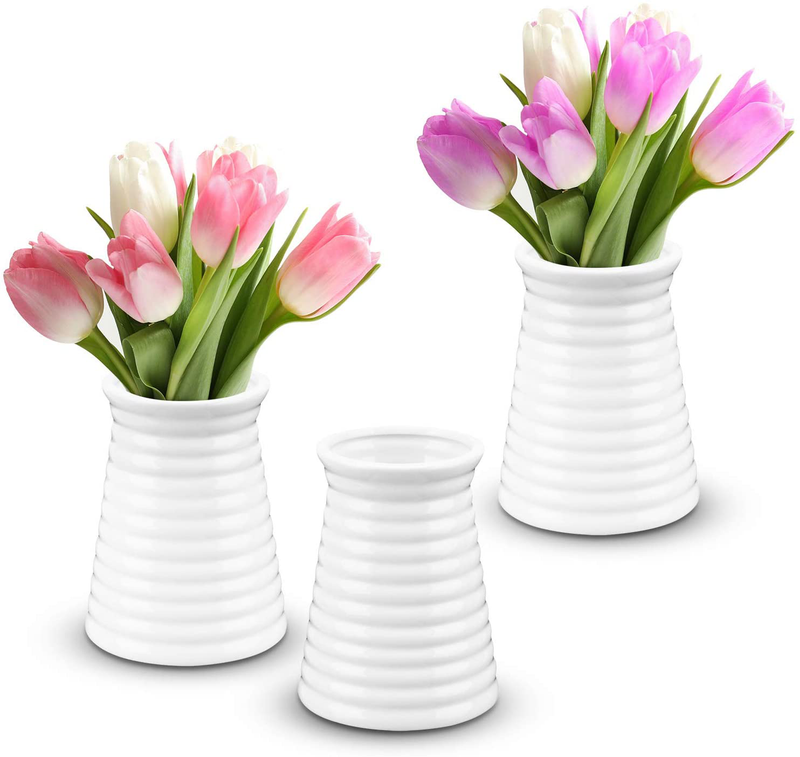 MyGift Ribbed Design Small White Ceramic Flower Vases, Set of 3 Home & Garden > Decor > Vases MyGift Default Title  