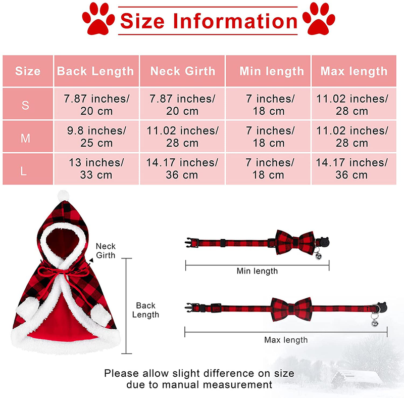 Pedgot Christmas Cat Dog Costume Pet Santa Cape with Xmas Hat Cat Collars with Bell and Bowtie Cat Cloak Pet Costume for Party Cosplay Christmas Pet Dress Up Animals & Pet Supplies > Pet Supplies > Cat Supplies > Cat Apparel Pedgot   