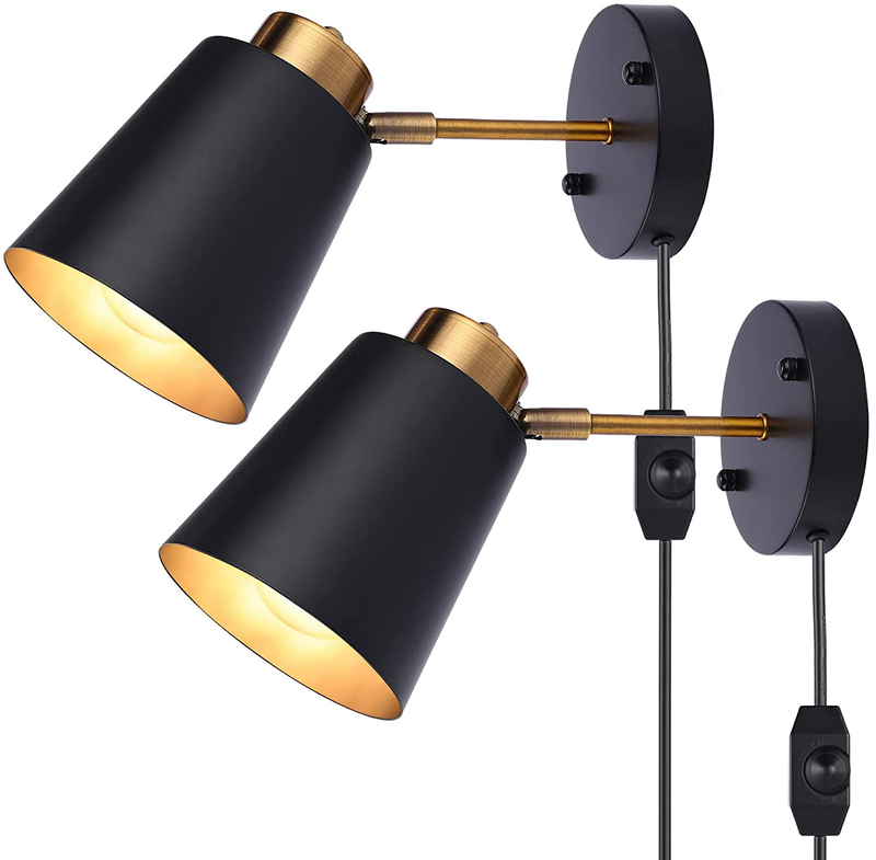 Industrial Plug in Wall Lamps, 2-Pack Bronze Swing Arm Wall Sconce with Dimmable on off Switch, 2-In-1 Hardwired Plug in Wall Mounted Lighting Reading Light Fixture for Bedside Bedroom Indoor Home & Garden > Lighting > Lighting Fixtures > Wall Light Fixtures KOL DEALS   