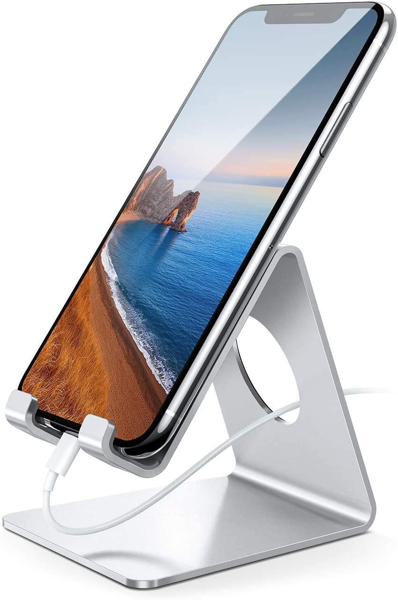 Lamicall Cell Phone Stand, Desk Phone Holder Cradle, Compatible with Phone 12 Mini 11 Pro Xs Max XR X 8 7 6 Plus SE, All Smartphones Charging Dock, Office Desktop Accessories - Silver Electronics > Electronics Accessories > Adapters Lamicall Silver  