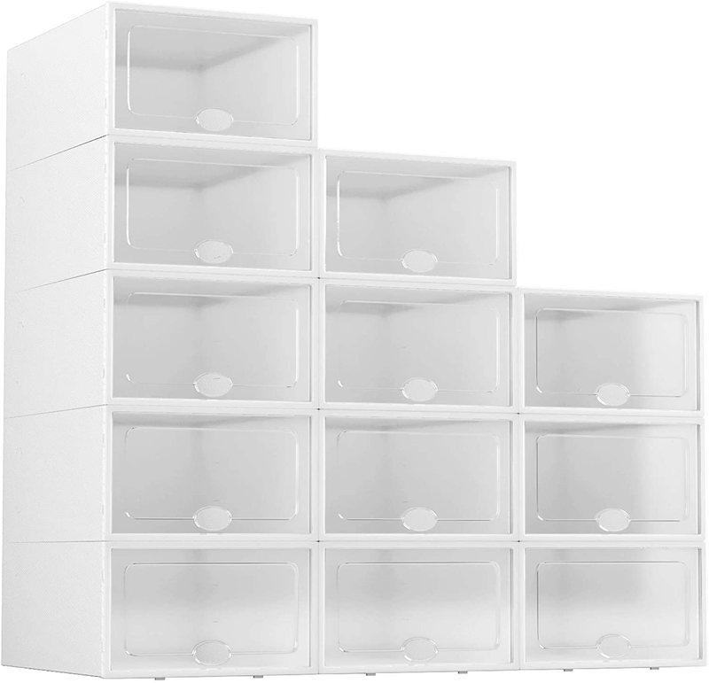 Shoe Boxes, 12 Pack Shoe Storage Boxes Clear Plastic Stackable, Shoe Organizer Containers with Lids for Women/Men (13” X 9” X 5.5”) Furniture > Cabinets & Storage > Armoires & Wardrobes SIMPDIY   