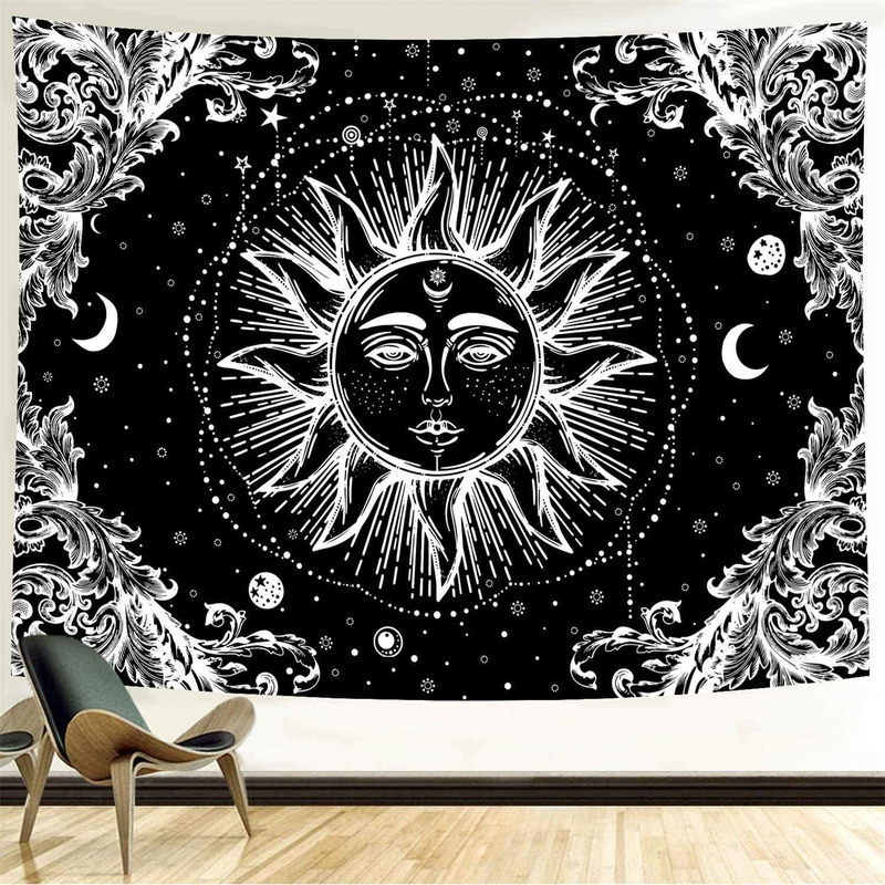 Funeon Black and White Sun Tapestry for Bedroom Bohemian Mandala Tapestry Wall Hanging Moon Stars Tapistry Dorm Decoration for College Girls | Cute Dark Tapistry Psychedelic Wall Decor 51x60 inches Home & Garden > Decor > Artwork > Decorative Tapestries Funeon Mandala Sun X-Large 70''x90'' 