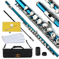 Glory Closed Hole C Flute With Case, Tuning Rod and Cloth,Joint Grease and Gloves Nickel/Laquer-More Colors available,Click to see more colors  GLORY sea blue  