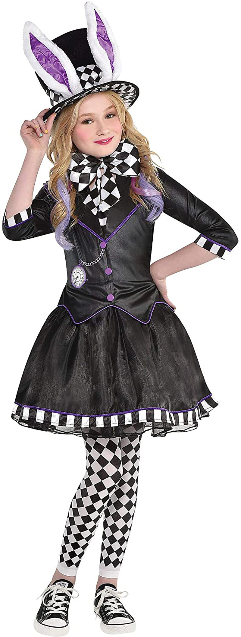 Party City Dark Mad Hatter Costume for Children, Includes a Dress with Jacket, Tights, a Bow Tie, and a Hat Apparel & Accessories > Costumes & Accessories > Costumes Party City Large  