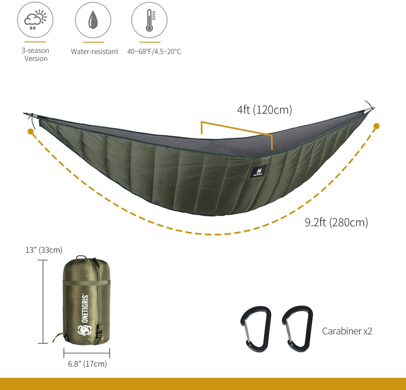OneTigris Night Protector Ultralight Hammock Underquilt, Full Length Camping Quilt for Hammocks Warm 3 - 4 Seasons, Weighs only 28oz, Great for Camping Hiking Backpacking Traveling Beach Home & Garden > Lawn & Garden > Outdoor Living > Hammocks OneTigris   