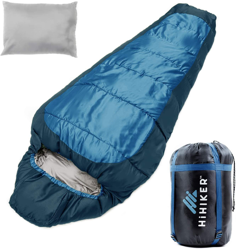Hihiker Mummy Bag + Travel Pillow W/Compact Compression Sack – 4 Season Sleeping Bag for Adults & Kids – Lightweight Warm and Washable, for Hiking Traveling & Outdoor Activities Sporting Goods > Outdoor Recreation > Camping & Hiking > Sleeping BagsSporting Goods > Outdoor Recreation > Camping & Hiking > Sleeping Bags HiHiker Blue  