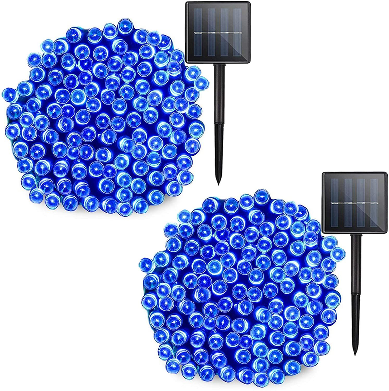 Solar Christmas String Lights Outdoor - 2 Pack 72ft 200 LED 8 Modes Outdoor String Lights, Waterproof Fairy Lights for Garden, Patio, Fence, Holiday, Party, Balcony, Christmas Decorations (Multicolor) Home & Garden > Decor > Seasonal & Holiday Decorations& Garden > Decor > Seasonal & Holiday Decorations KerKoor Blue 2 Pack 