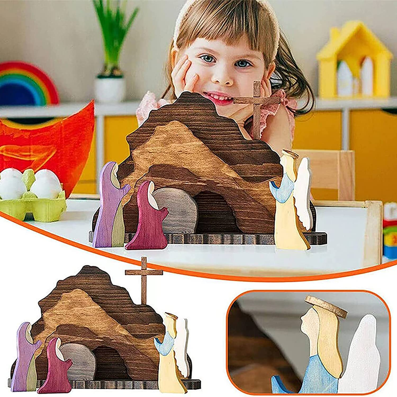 Easter Resurrection Scene Set, Easter Scene Wooden Decoration for the Home Table Jesus Nativity Scene Decorations Spring Christian Home Figurine Ornament for the Home, Tabletop, Office (Style C) Home & Garden > Decor > Seasonal & Holiday Decorations JRCX   