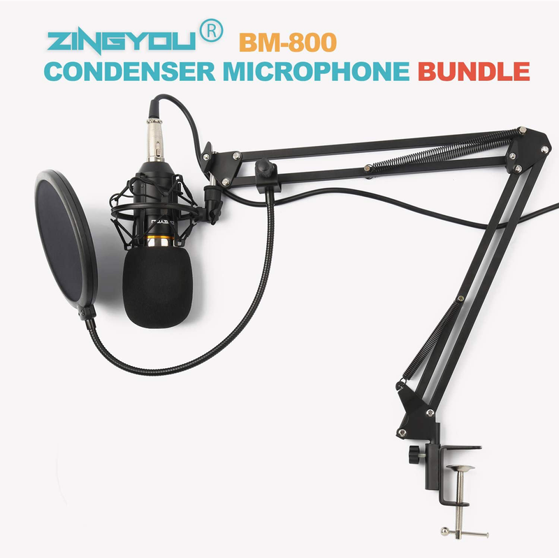 ZINGYOU Condenser Microphone Bundle, BM-800 Mic Kit with Adjustable Mic Suspension Scissor Arm, Shock Mount and Double-Layer Pop Filter for Studio Recording & Brocasting (BM-800 Microphone Bundle) Electronics > Audio > Audio Components > Microphones ZINGYOU   