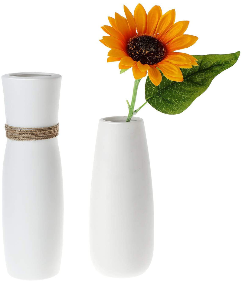 T4U White Ceramic Vases - Set of 2, Modern Elegant Home Decorative Flower Vases Unglazed Tall Unique Bottle for Flowers Home & Garden > Decor > Vases T4U Default Title  