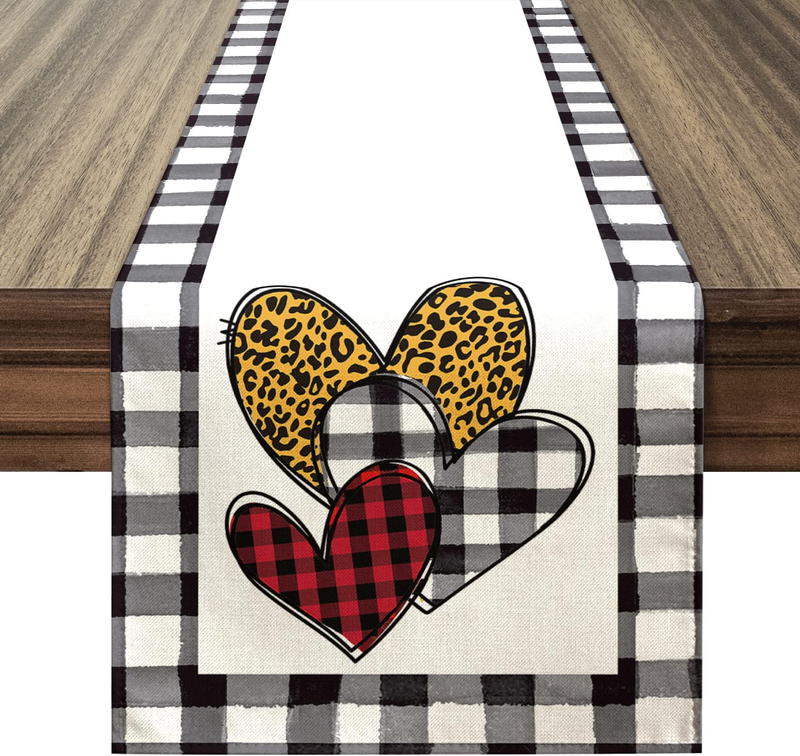 Siilues Valentines Day Table Runner, Valentines Table Runner Watercolor Leopard Heart Buffalo Plaid Valentines Day Decor for Indoor Outdoor Valentines Day Party Dining Table Decor (13" X 72") Home & Garden > Decor > Seasonal & Holiday Decorations Siilues   