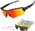 Polarized Sports Sunglasses Cycling Sun Glasses for Men Women with 5 Interchangeable Lenes for Running Baseball Golf Driving Sporting Goods > Outdoor Recreation > Cycling > Cycling Apparel & Accessories BangLong Black Gray  