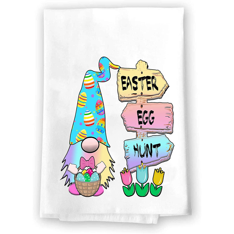 Decorative Kitchen and Bath Hand Towel | Easter Flowers Orange Pink Green | Spring Summer Garden Themed | Home Decor Decorations | House Gift Present Home & Garden > Decor > Seasonal & Holiday Decorations Serenity Home Goods Gnome Easter Egg Hung  