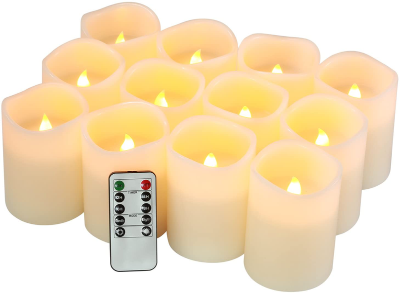 Flameless Candles Battery Operated Candles Set of 12(D:3" X H:4") Pillar Real Wax Led Candles with 10-Key Remote and Cycling 24 Hours Timer Home & Garden > Decor > Home Fragrances > Candles flamecan Default Title  