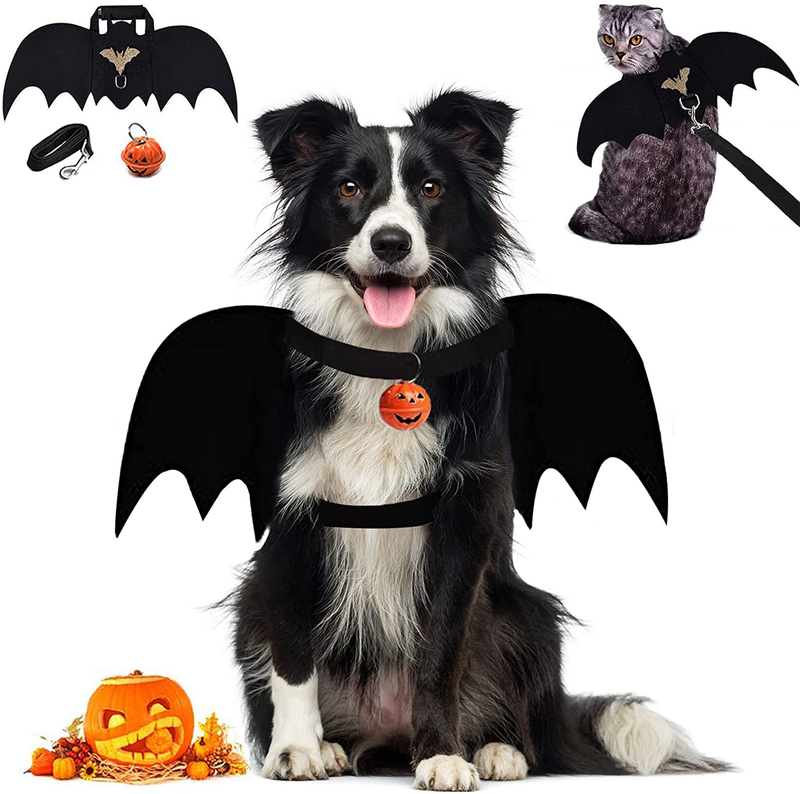 LKEX Dog Bat Wings, Halloween Bat Costume for Medium Large Dogs Funny Bat Wing Dog Clothes with Leads and Pumpkin Bells Puppy Bat Dress up Halloween Decorations Outfits Cosplay Apparel Animals & Pet Supplies > Pet Supplies > Dog Supplies > Dog Apparel LKEX   