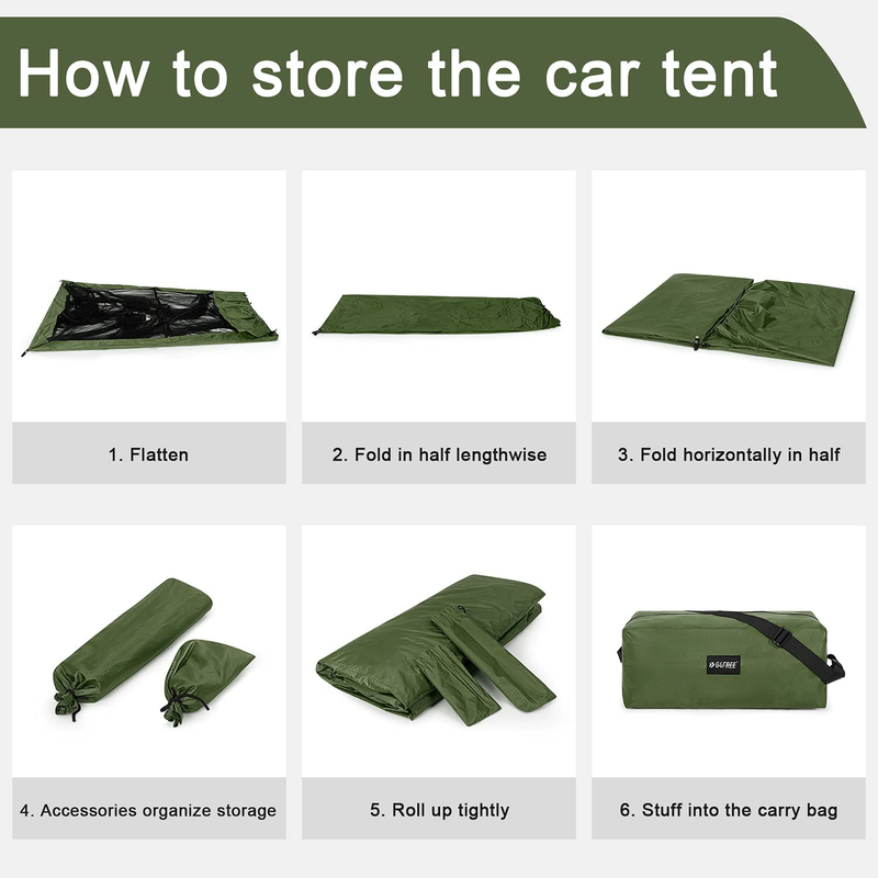 G4Free Car Awning Sun Shelter with Mosquito Net, Portable SUV Tent Tailgate Shade Car Canopy for Outdoor Camping Car Travel (Army Green) Sporting Goods > Outdoor Recreation > Camping & Hiking > Mosquito Nets & Insect Screens G4Free   
