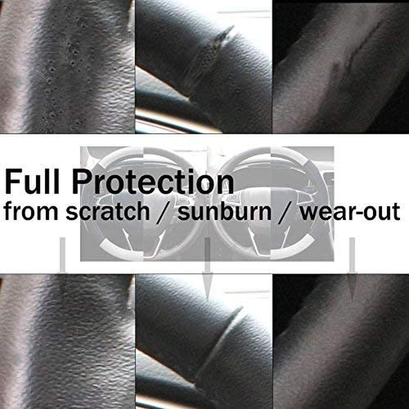 Valleycomfy Microfiber Leather Steering Wheel Cover Universal 15 inch (Black)