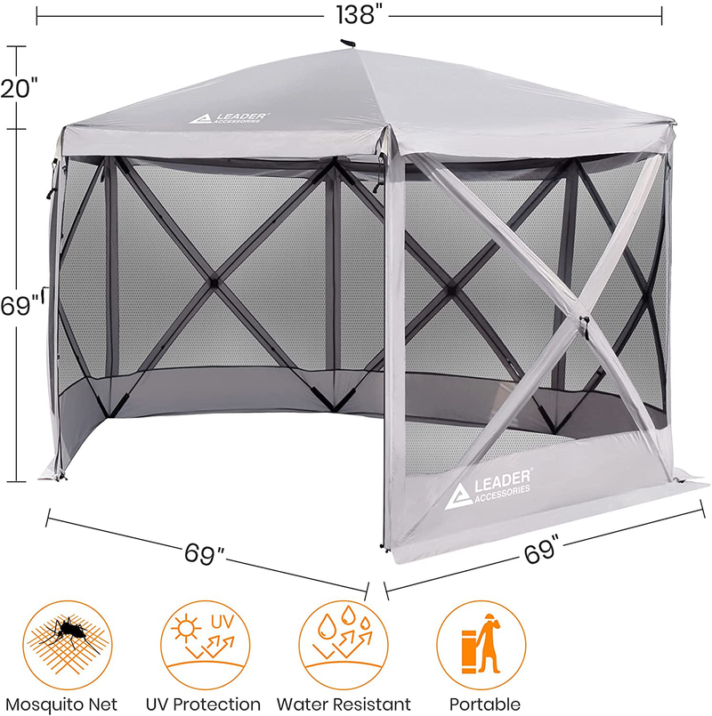 Leader Accessories 6 Sided Pop up Canopy 11.5’X11.5’ Quick Setup Instant Gazebo Shelter Outdoor Tent with Mosquito Netting for Camping, Backyard, Patio Sporting Goods > Outdoor Recreation > Camping & Hiking > Tent Accessories Leader Accessories   
