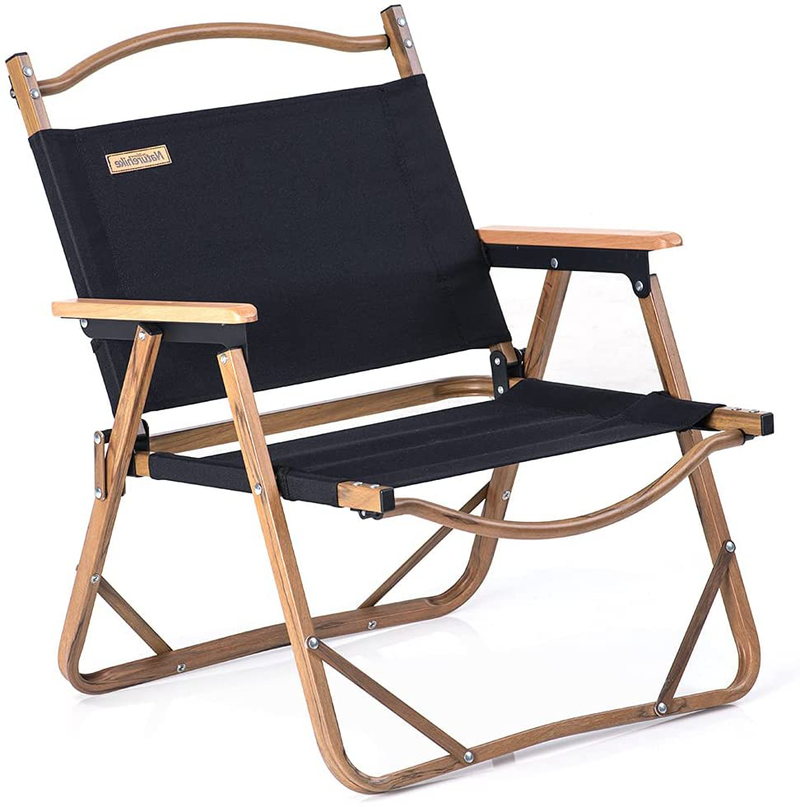 Naturehike Outdoor Furniture Wood Grain Aluminum Portable Folding Camping Chair (Black, Regular)